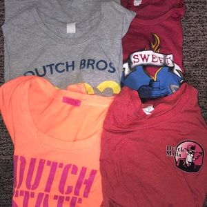 Buddle of Dutch Bro Coffees shirts.